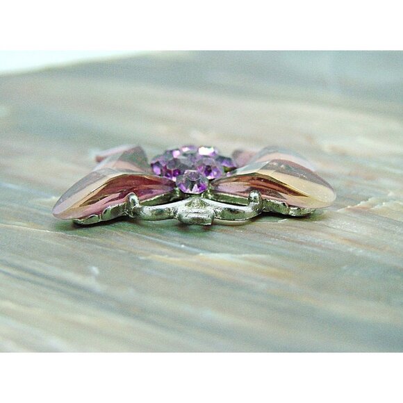Rhinestone and Acrylic Butterfly Pendant Charm Silver Tone Purple Pink 1x1" - Picture 7 of 9